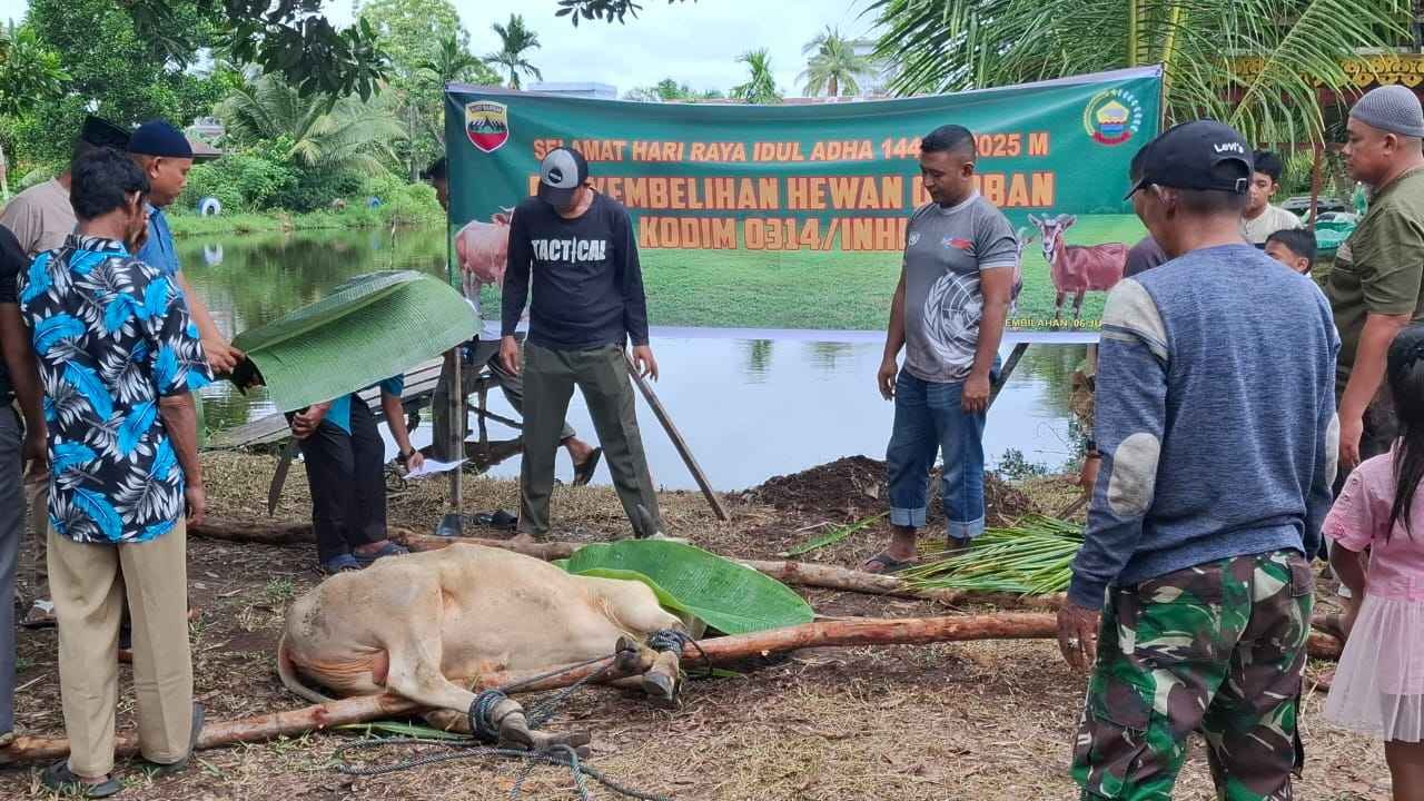 Semangat Berbagi di Hari Raya Idul Adha, Kodim 0314/Inhil Potong 4 Hewan Kurban