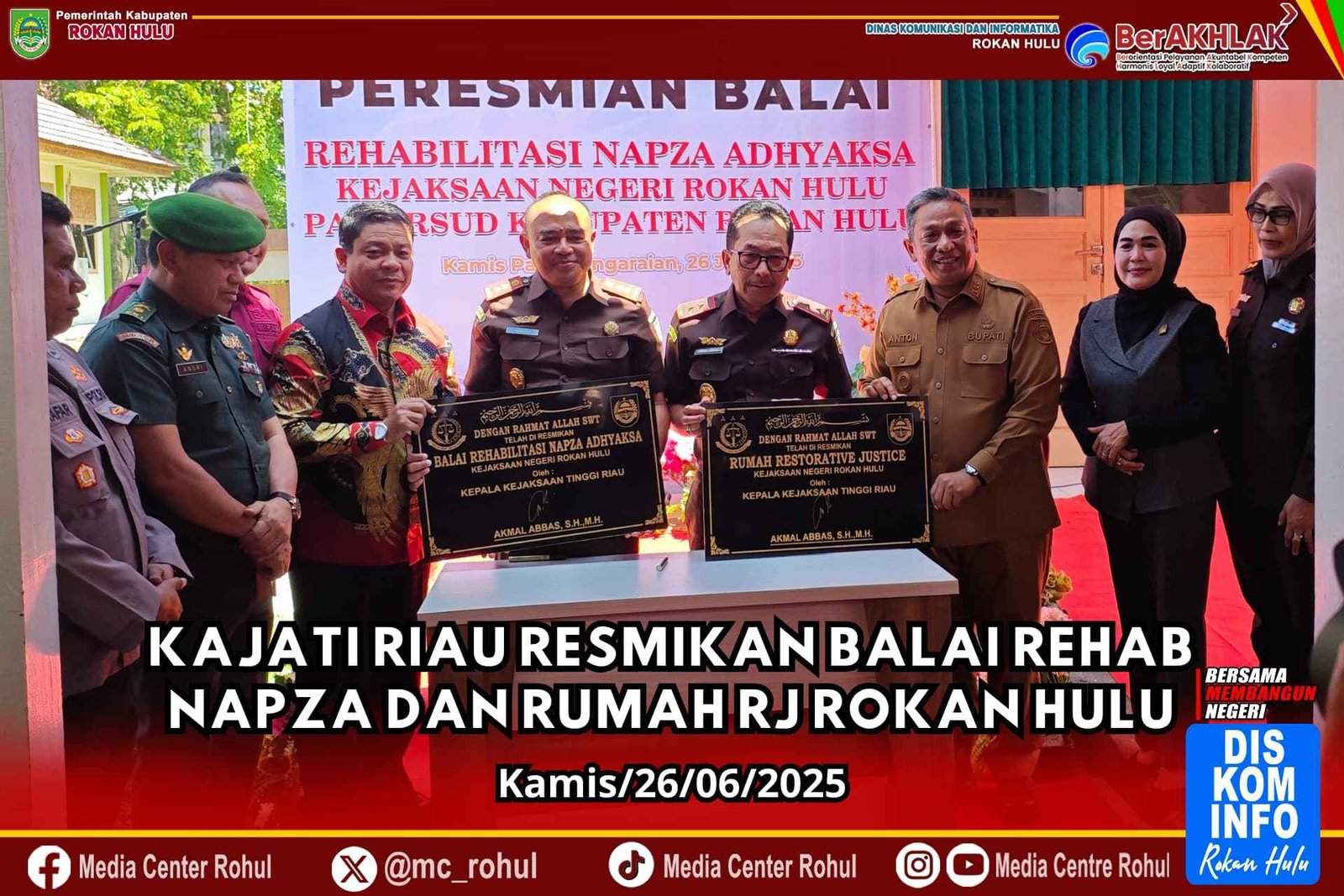 Kajati Riau resmikan Balai Rehab Napza dan Rumah RJ Rokan Hulu  Roh