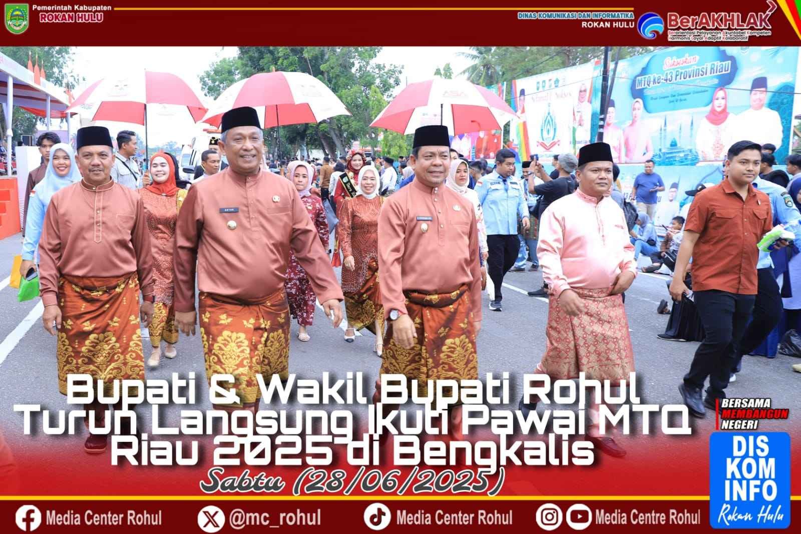 Rohul Tampil Memukau di Pawai Ta,aruf MTQ ke-43 Riau, Bupati dan Wakil Bupati Turun Langsung Bersama Peserta