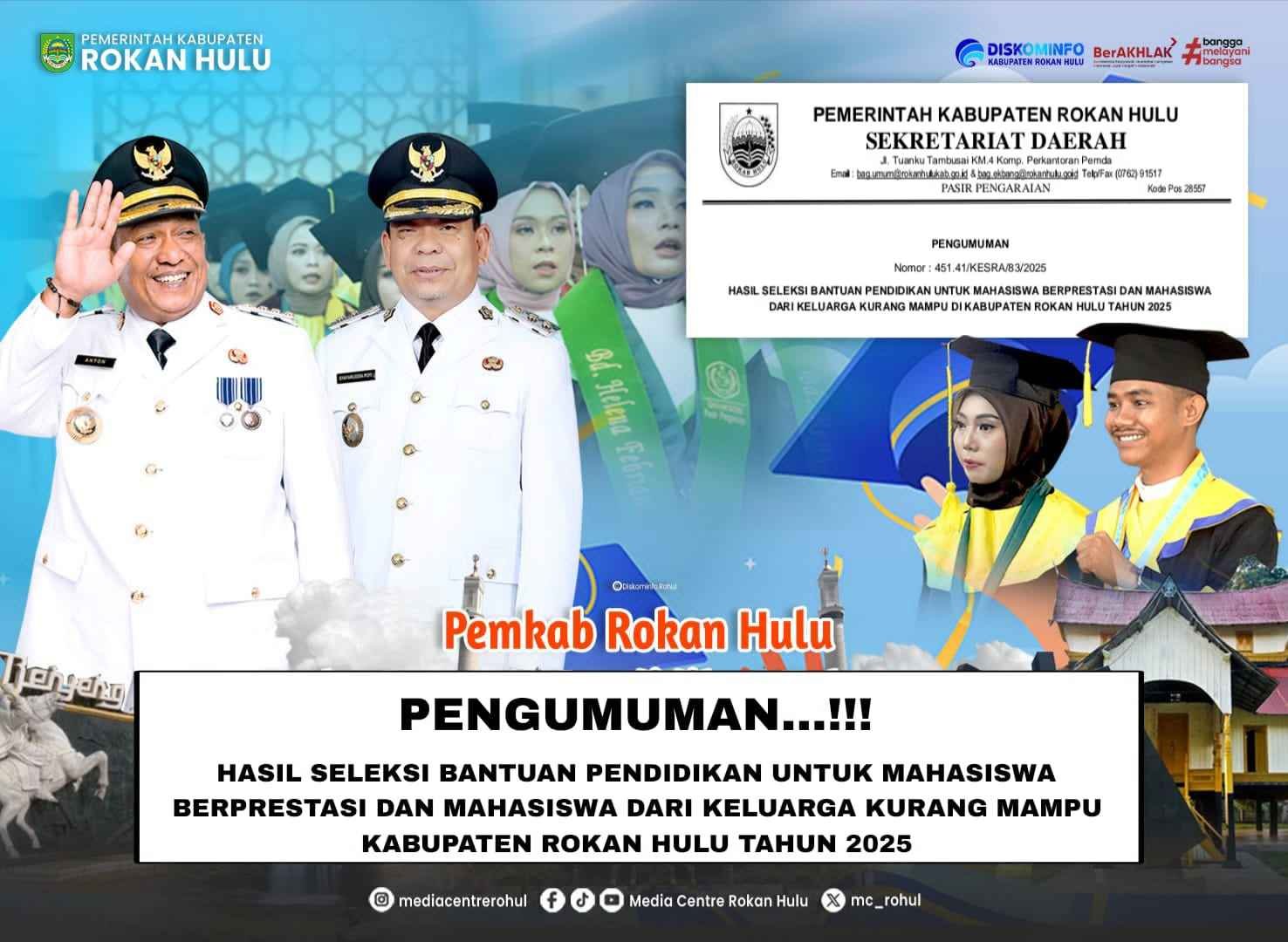 ‎*Kabar Gembira! Pemkab Rokan Hulu Umumkan Penerima Bantuan Pendidikan Mahasiswa 2025