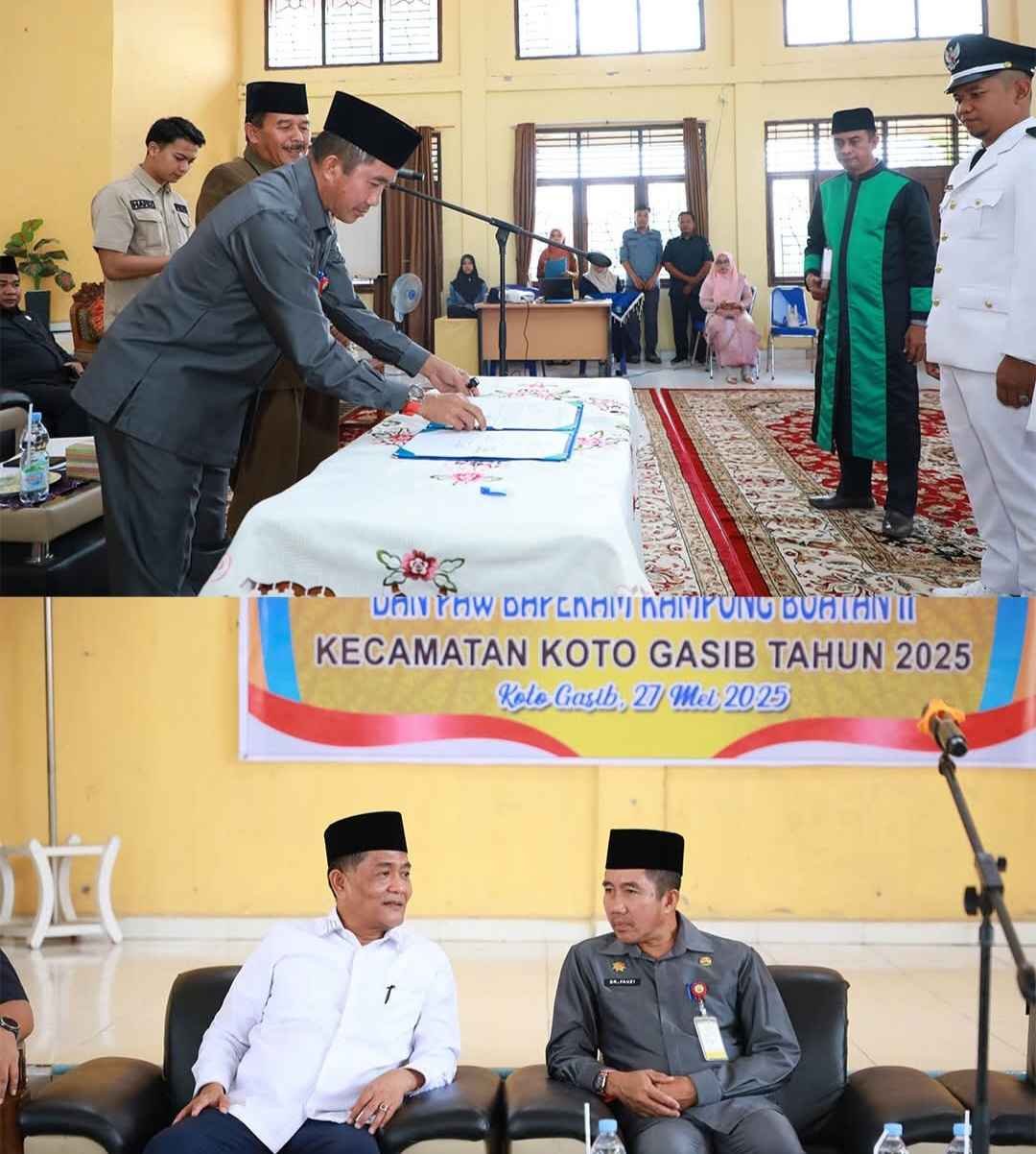 PJ SEKDA KABUPATEN SIAK RESMI LANTIK PJ PENGHULU KAPUNG BUATAN II DAN KAMPUNG  RANTAU  PANJANG, DI AULA KANTOR CAMAT KOTO GASIB