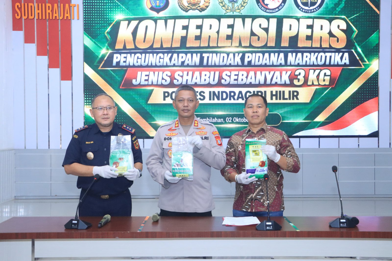 Kapolres Inhil Pimpin Konferensi Pers, Ungkap Peredaran 3 Kg Sabu Kolaborasi dengan Bea Cukai Tembilahan